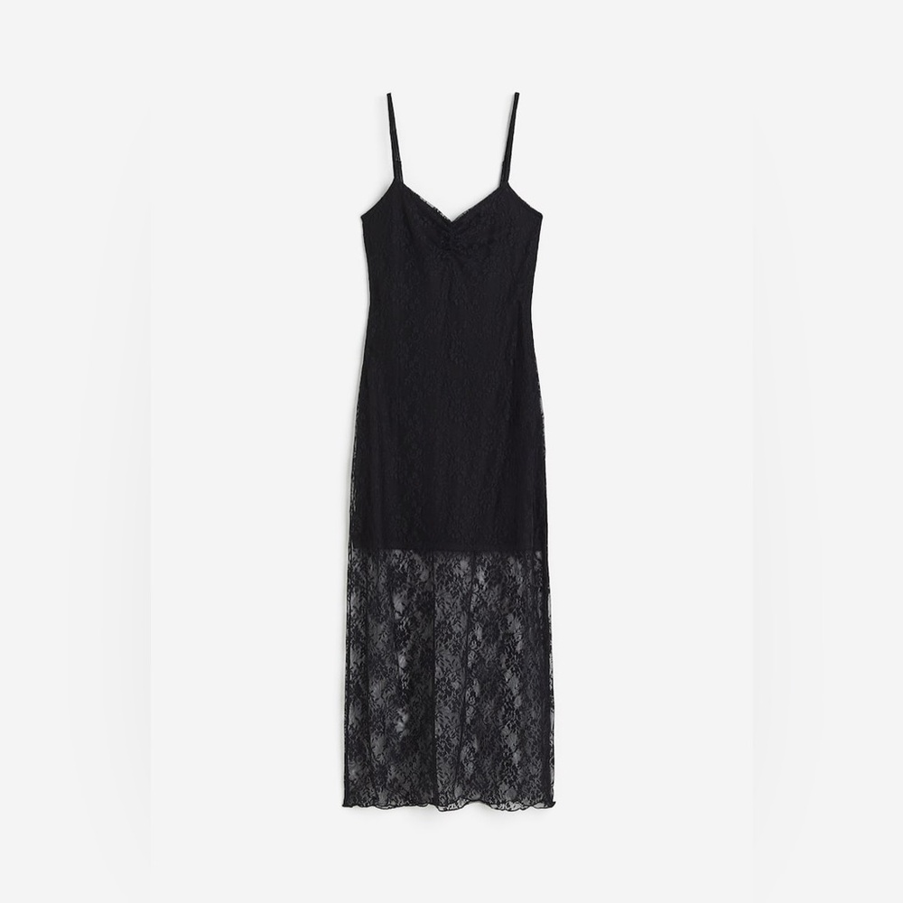 H&M Black Lace Bodycon Sheer Slip Dress Witchy Romantic Whimsigoth Medium